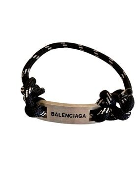 Balenciaga Black & White Cord ID Bracelet with Silver Plate